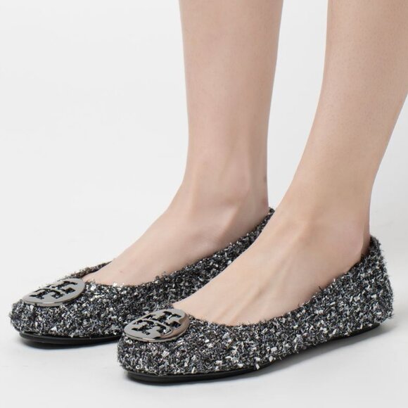 Tory Burch $348 LUREX SPARKLY BLINGY Minnie Ballet Travel Flats Tweed MANY SIZES - Picture 4 of 13